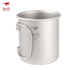 Keith Titanium Cup Titanium Water Mugs Folding Handle Single Wall Cup Outdoor Camping Travel Hiking Cups With Lid 220ml-900ml