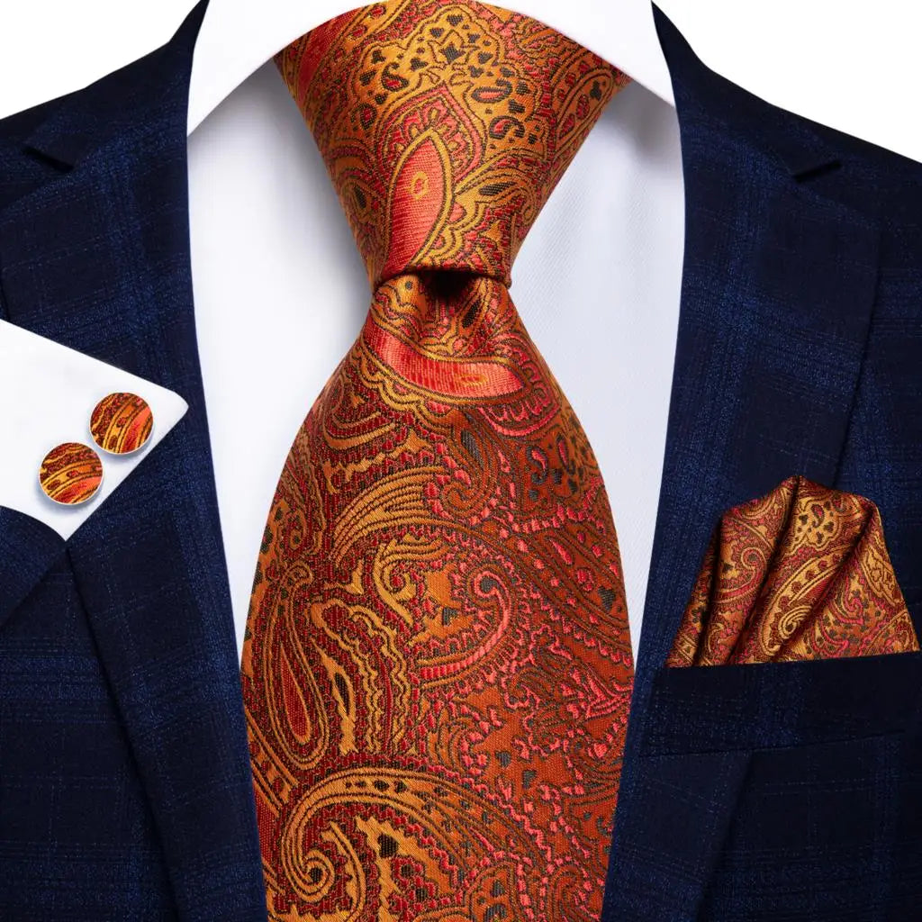 Solid Gold Yellow Ties For Men Handky Cufflinks Set Fashion Gift For Men's Tie Wedding Business Necktie Blue Black Orange Beige