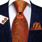 Solid Gold Yellow Ties For Men Handky Cufflinks Set Fashion Gift For Men's Tie Wedding Business Necktie Blue Black Orange Beige