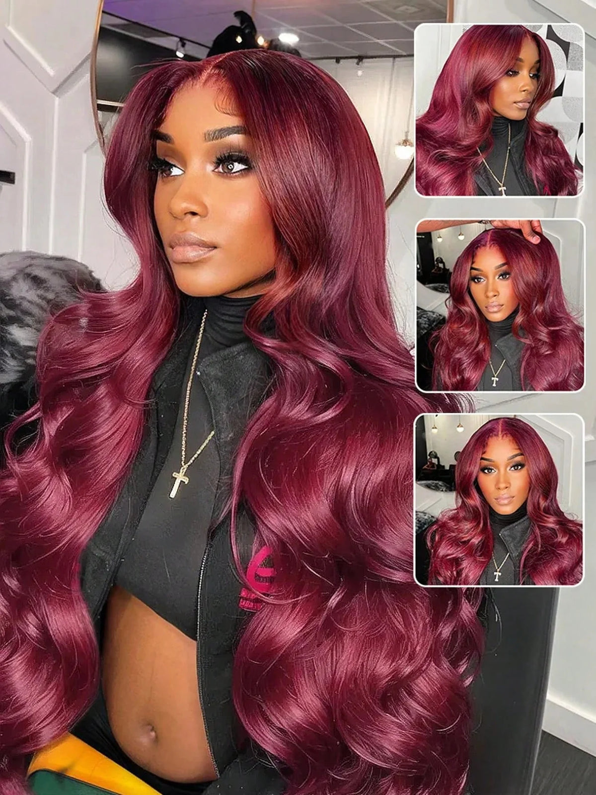 Burgundy 99J Human Hair Lace Front Wig 13x4 HD Transparent Body Wave 16-34in