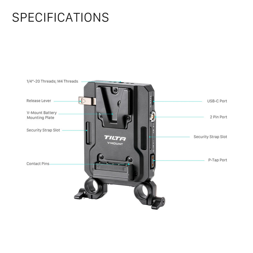 TILTA Mini PD V Mount Battery Plate Black TA-BTP4-V-B with USB-C P-Tap and 2-Pin Lemo