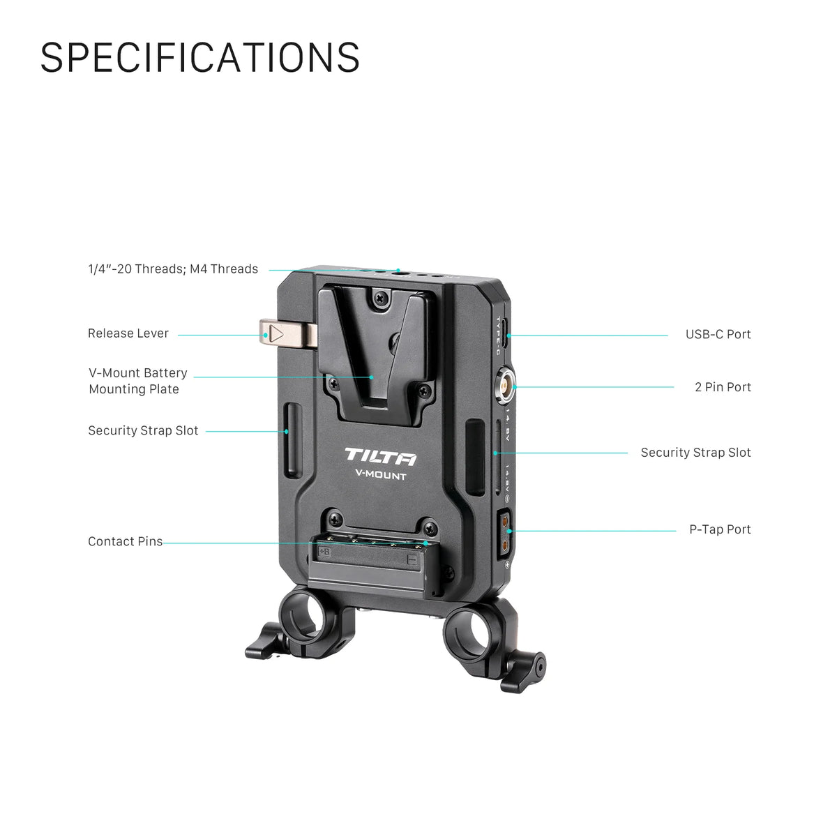 TILTA Mini PD V Mount Battery Plate Black TA-BTP4-V-B with USB-C P-Tap and 2-Pin Lemo