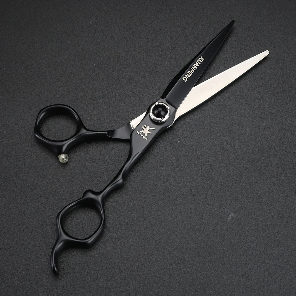 6-inch JP440C steel hair cutting scissors set, black gemstone screw, 2pcs
