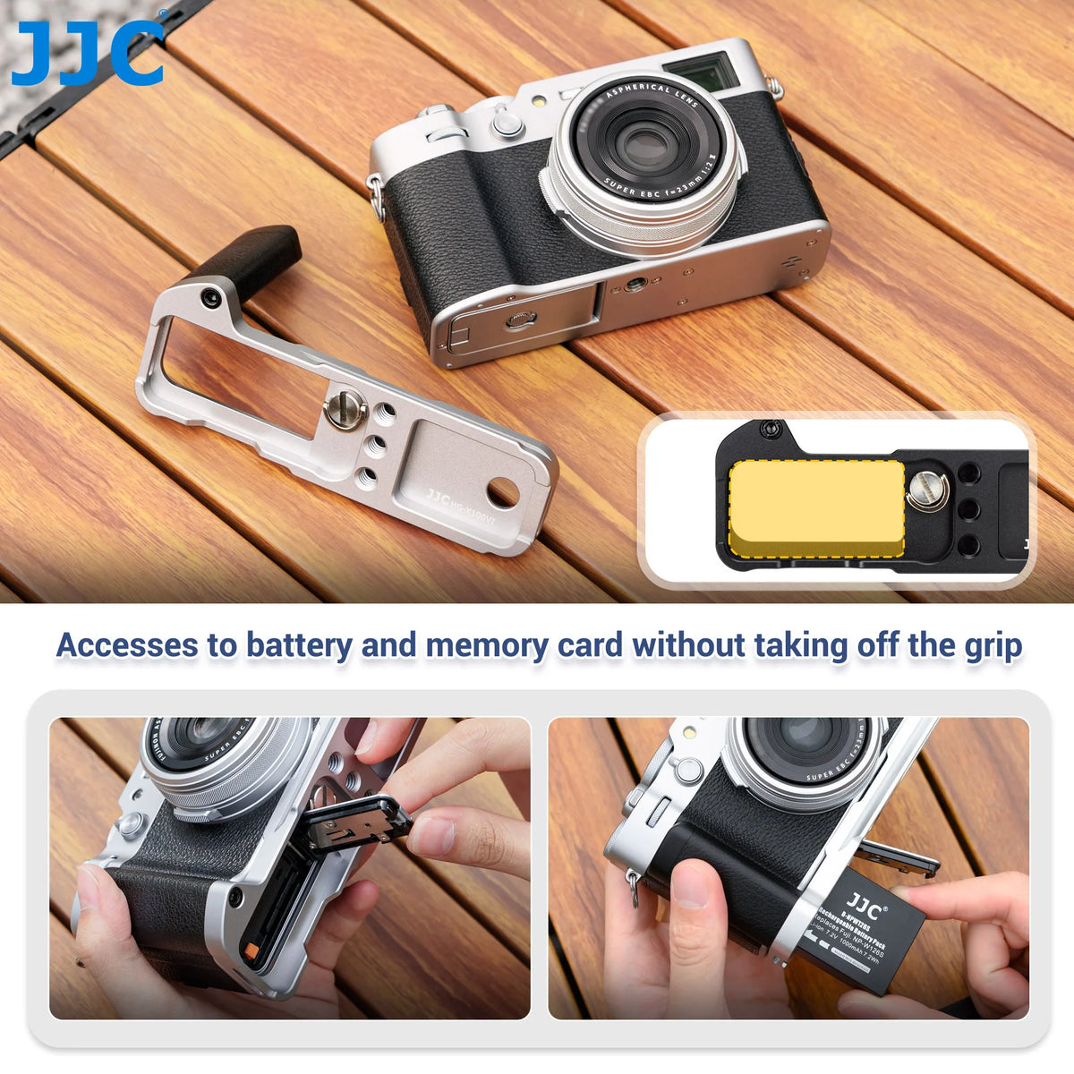 JJC Metal Hand Grip L Bracket for Fujifilm X100VI Camera Anti-Slip Handgrip Holder with Arca Swiss Quick Release Plate