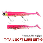 TSURINOYA  9PCS 110mm 35g Long Casting Jig Head T Tail Soft Lure Set Flounder Seabass Fishing Lure Sinking Large Baits