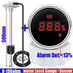 Waterproof 0~100% Digital 52mm Water Level Gauge with Alarm 0-190ohm Water Level Sensor 100-600mm for Car Boat Yacht Custom Red