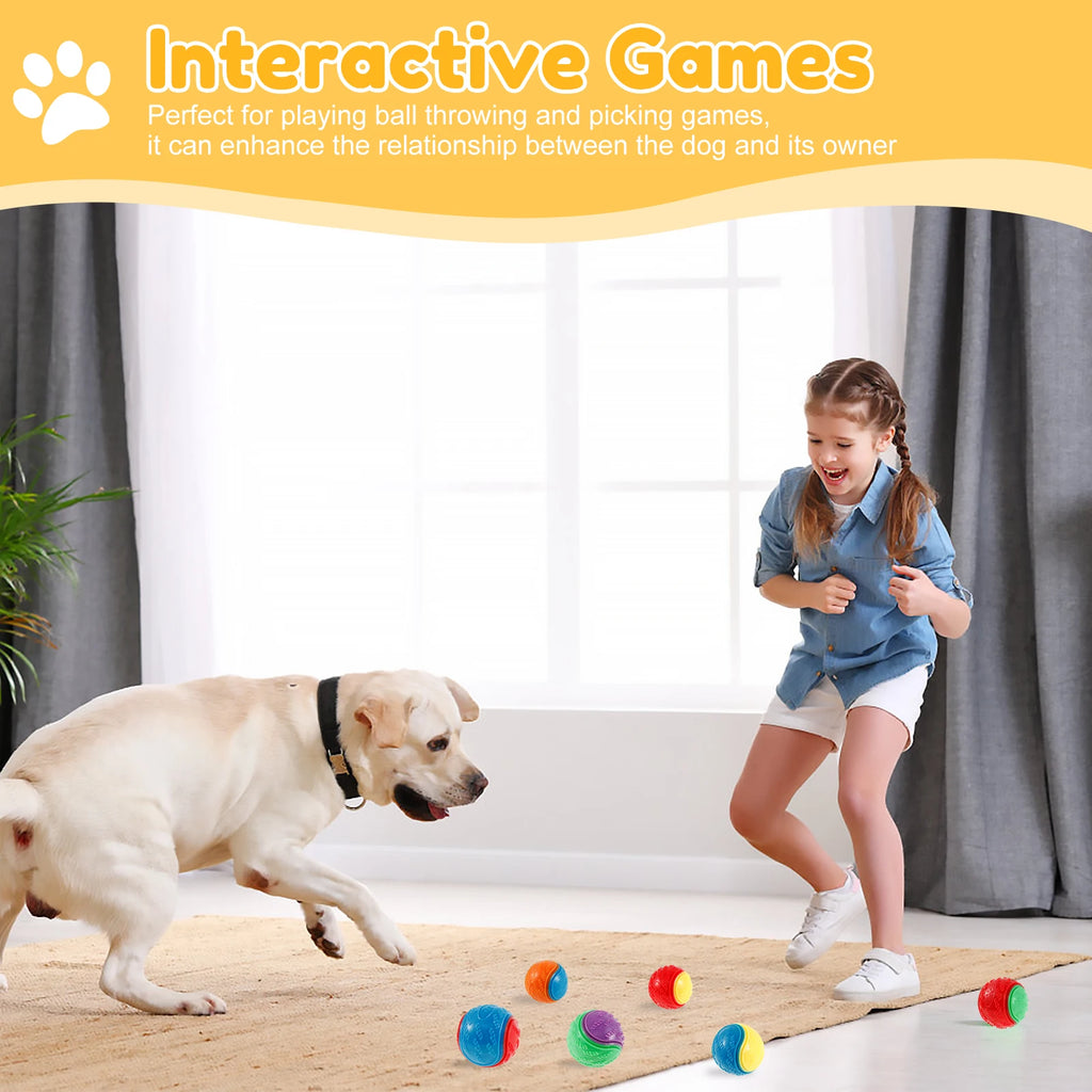 Squeaky Dog Balls Chew Toys Set, TPR Durable Interactive Teeth Cleaning, 6pcs