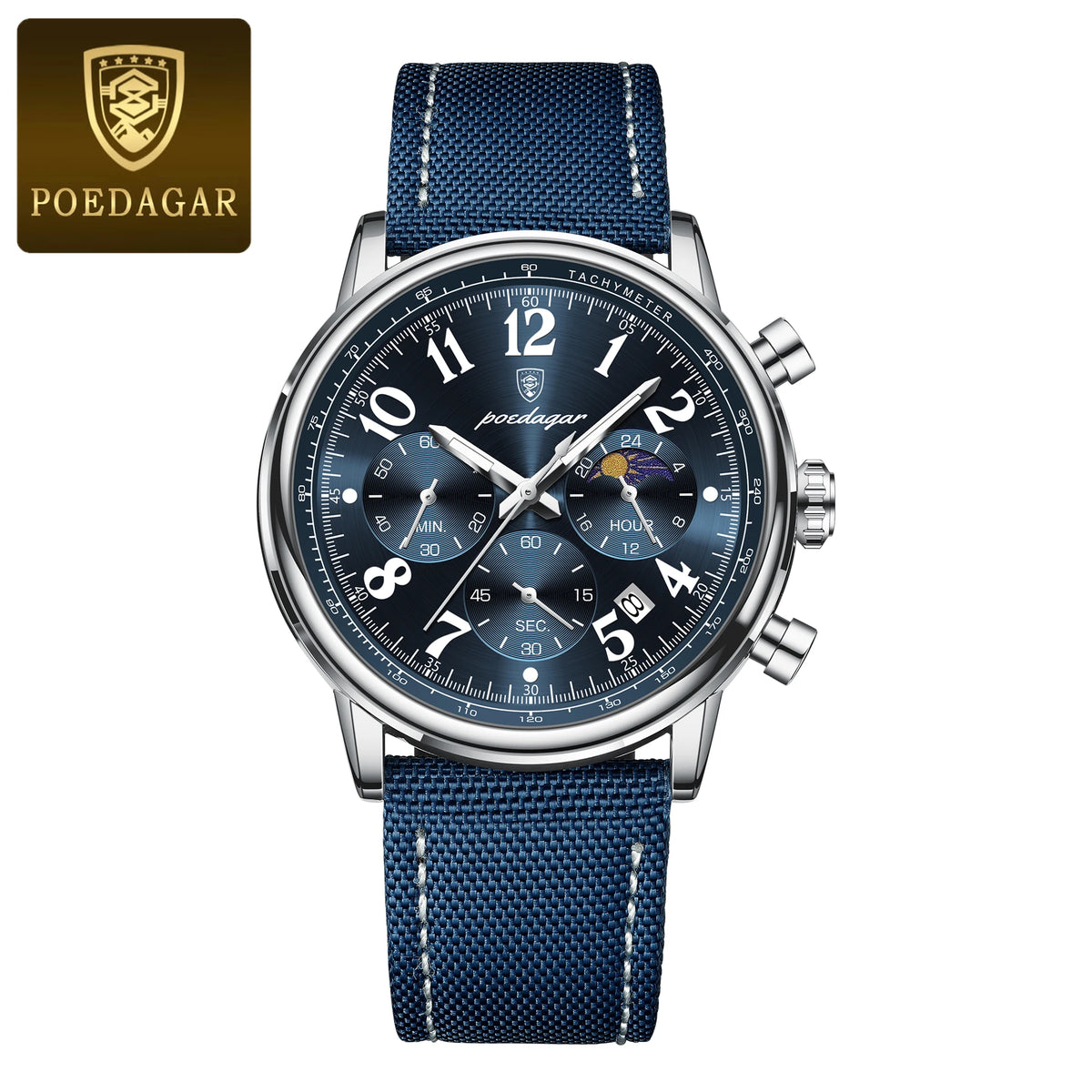 POEDAGAR Luxury Sports Military Men Watch Waterproof Luminous Chronograph Nylon Leather Date Man Wristwatch Quartz Men's Watches