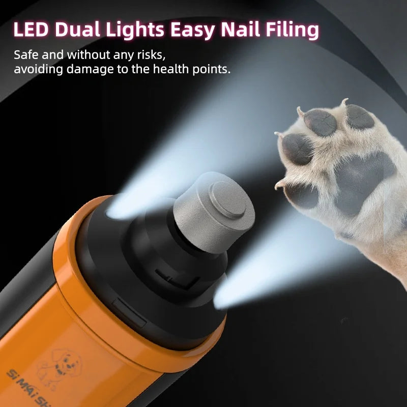 Rechargeable pet nail grinder with LED light, 5-speed electric dog & cat claw trimmer set