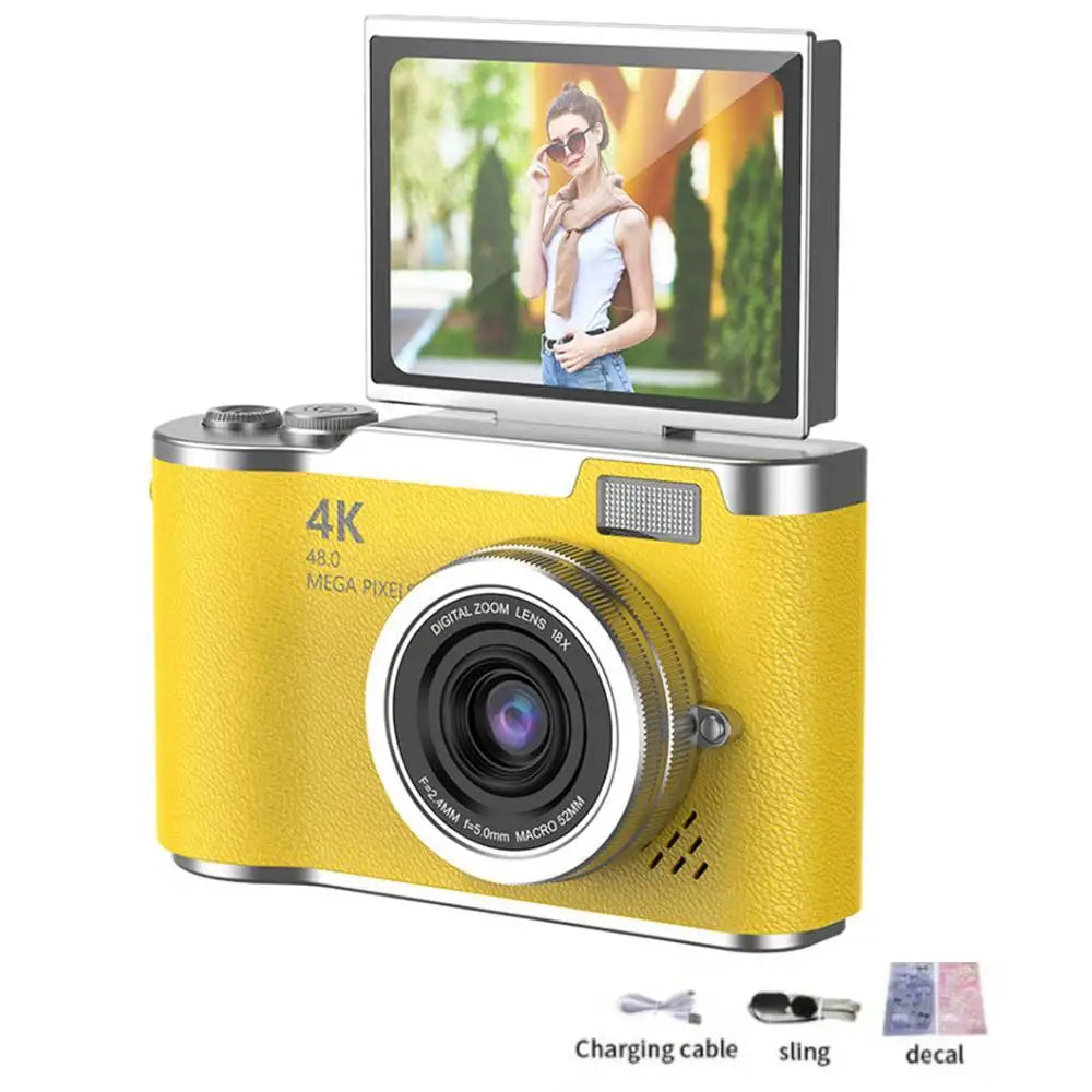 4K Digital Camera Beauty Filters 48MP HD Student CCD Camera CMOS Anti Shake 180° Flip Screen Selfie Camera for Kids Adults Gift