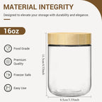 4 pack 16oz Overnight Oats Containers with Bamboo Lids Glass Jars with Airtight Lids for Meal Prep Wide Mouth Mason Salad Jars