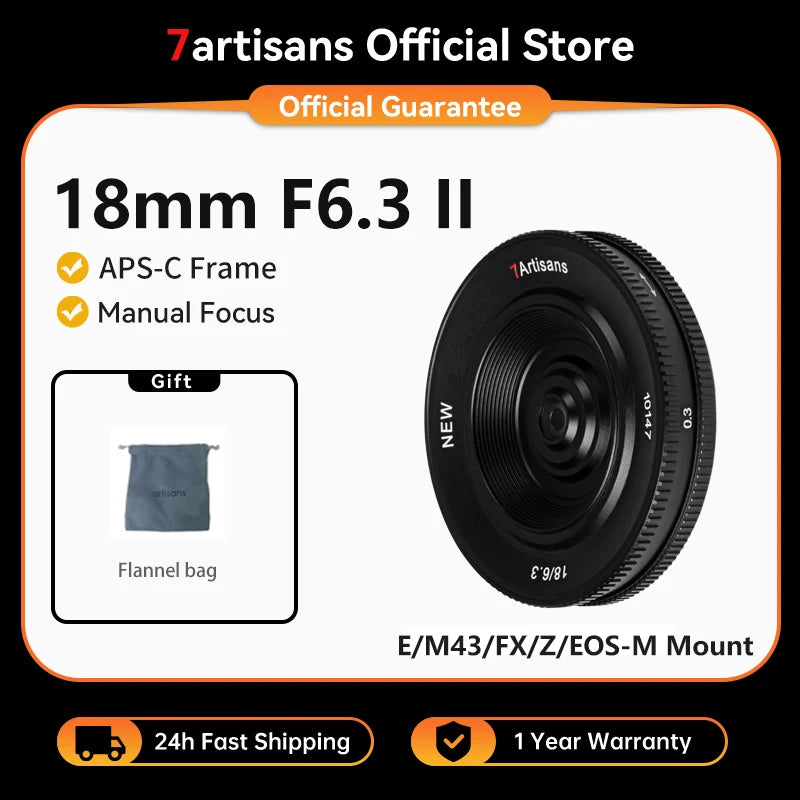 7artisans 18mm F6.3 Mark II APS-C Manual Ultra-thin Pancake Prime Lens for Canon EF-M Sony E ZVE10 Fujifilm FX Nikon Z Micro 4/3