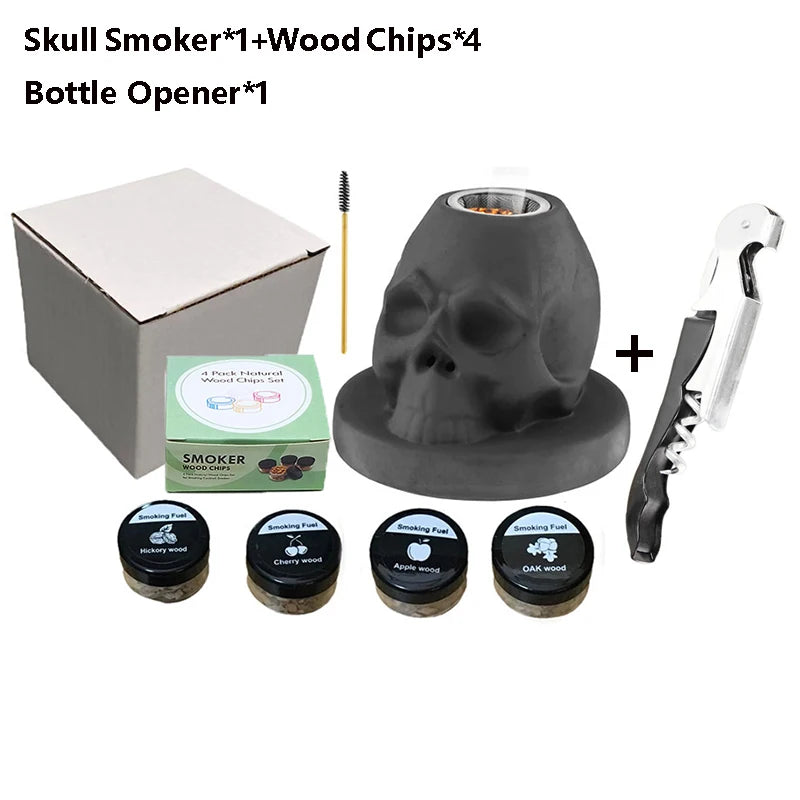 Cocktail Smoker Kit with 4 Flavors - Bourbon , Ceramics Skull Infuser Old Fashioned Drink Smoker Kit Birthday Gifts for Men Dad
