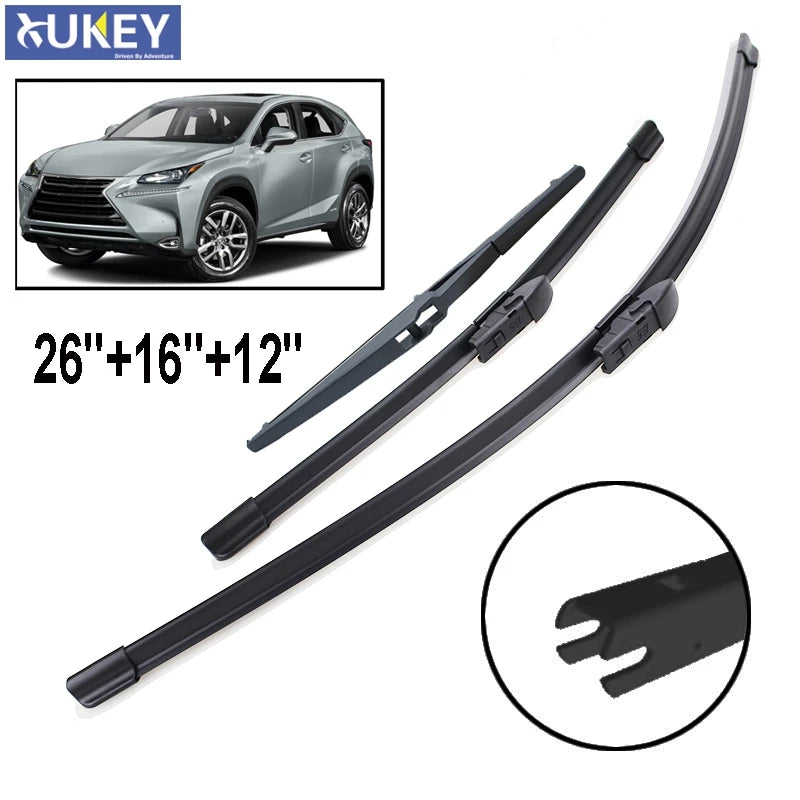 Xukey 3Pcs Front Rear Windscreen Wiper Blades Kit For Lexus NX 200 300 NX200 NX200t NX300h 2014 2015 2016 2017 2018 26" 16"12"