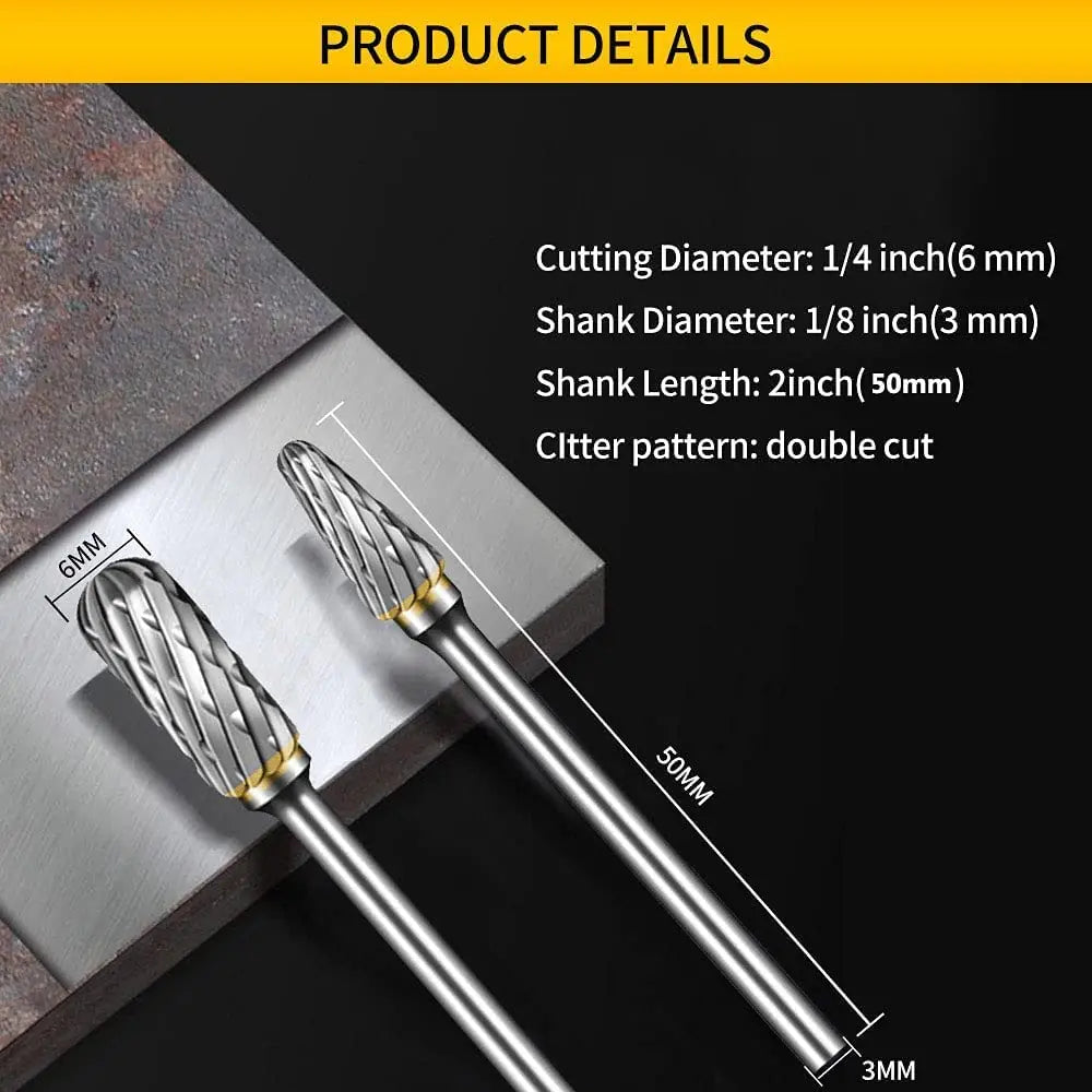 Carbide Burr Set Dremel Rotary Tool 10Pcs Die Grinder Bits Rotary File 1/8" Shank for Cutting Burrs Metal Grinding Engraving