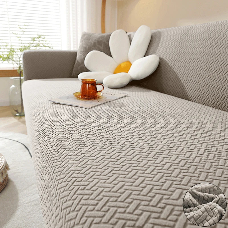 Jacquard Elastic Sofa Cover For Living Room Slipcovers Stretch Polar Fleece Armchair Protector L Shaped Sofa 1/2/3/4 Seater Home