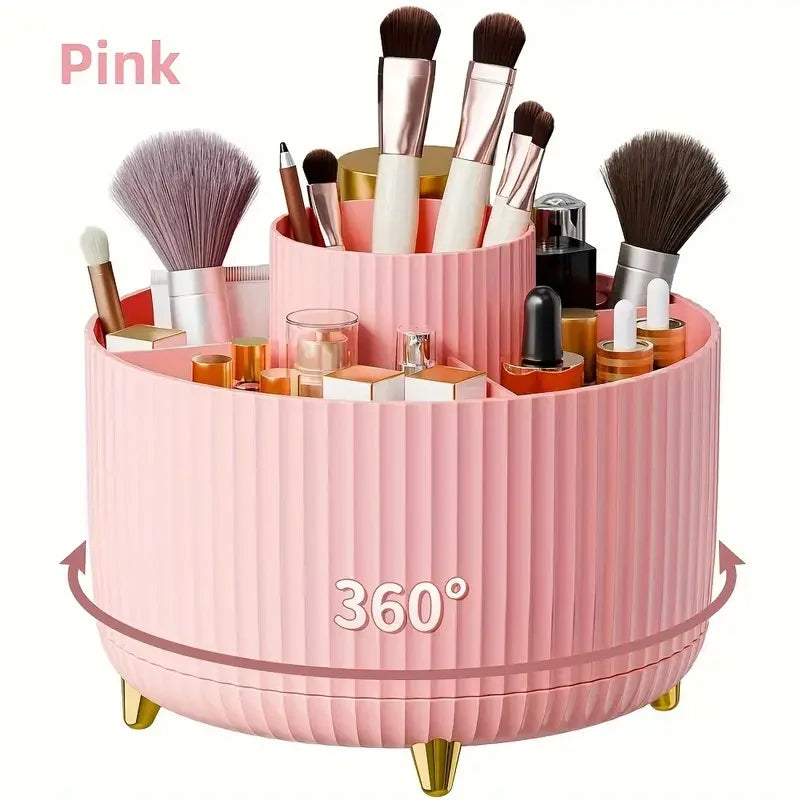 360° Rotating Makeup Organizer Storage Box, Cosmetic Brush & Lipstick Holder, 1pc