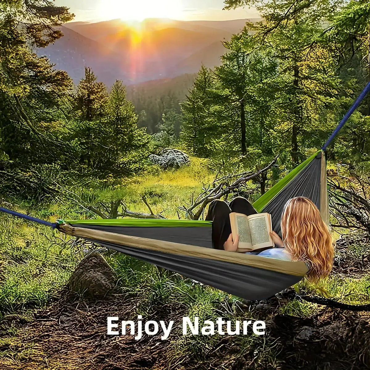 Extra-Large Double Camping Hammock, 3m x 2m (300*200cm), Includes Two 2m Tree Straps, Two D-Shaped Stainless Steel Hooks