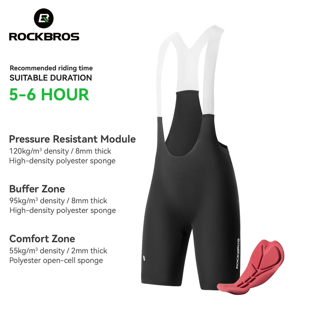 ROCKBROS Summer Cycling Bib Shorts Lightweight Breathable Anti-slip Bib Pants Elastic Comfortable Soft Pad Men Cycling Shorts