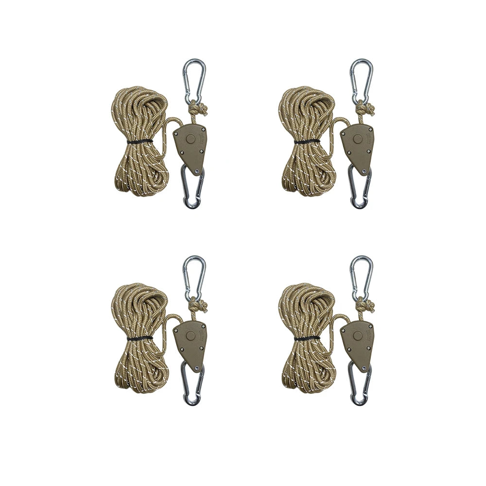 4/8Pcs 4M Reflective Camping Tent Rope Tie Down Fastener Fixed Buckle Pulley Tensioner Ratchet Hangers Awning Wind Rope Outdoor