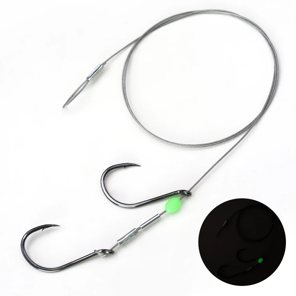 ZYZHE 1pc Fishing Stinger Rigs with 49 Strands Steel Wire Double Hooks For Freshwater Saltwater Fishing Live Bait Rigs