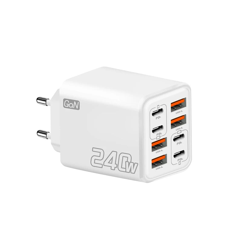 2026 New 240W Multi Port Charger Pd Smartphone Super Fast Charging 4usb-4type-C Charging Head EU US UK Adapter