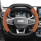 Suitable for Dacia Suede Matte Carbon Fiber Texture Steering Wheel Cover, Suitable for Models Such as Sandero Stepway, Duster, Jogger, Bigster, Spring, Electric, Cargo, Logan, Etc., Black Mocha Car Accessories