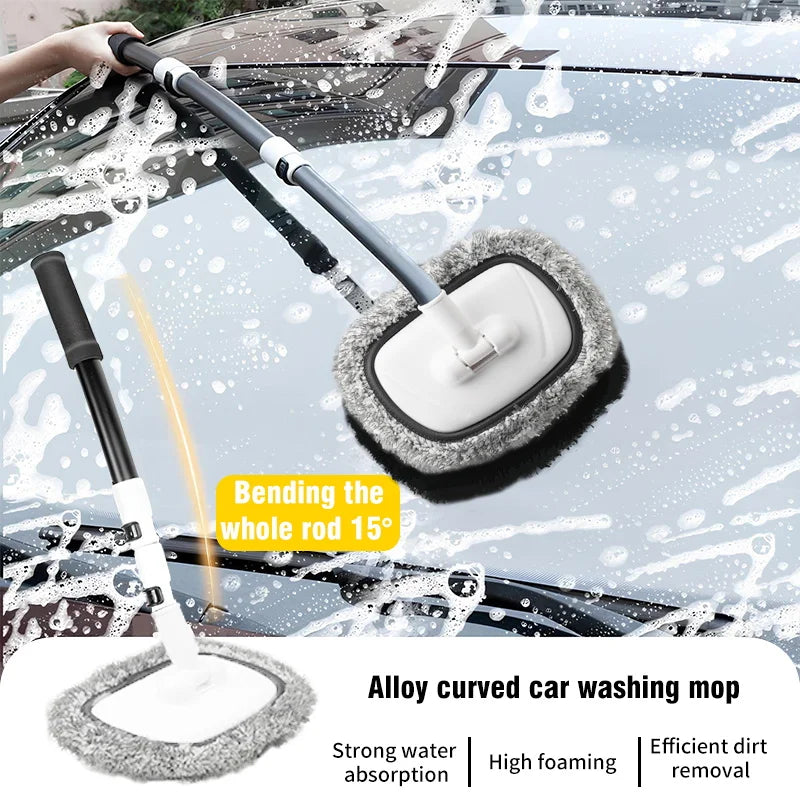 2025 New 15 Degree Bend Car Cleaning Brush Car Wash Brush 3-Section Broom Telescoping Long Handle Cleaning Mop Cleaning Tools