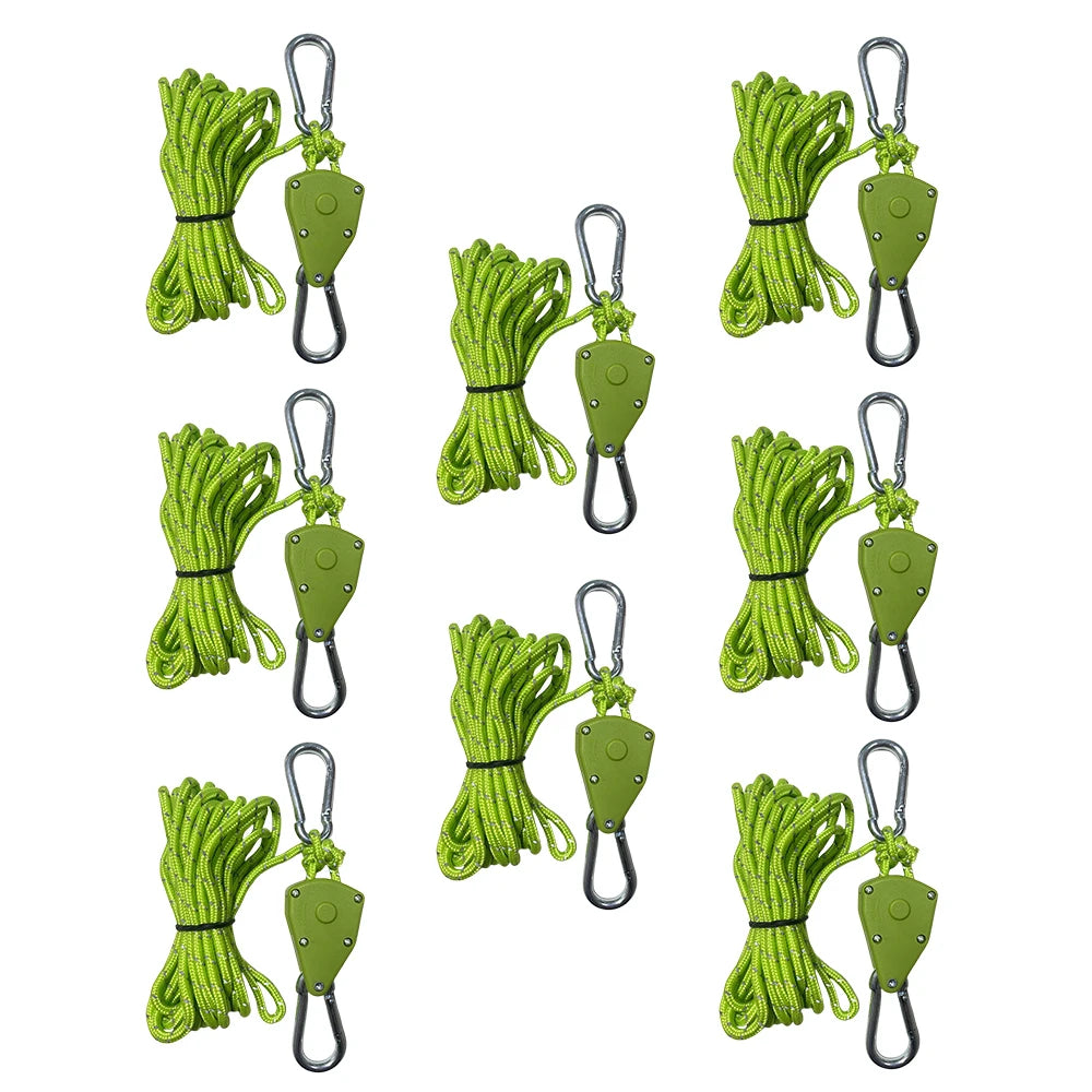 4/8Pcs 4M Reflective Camping Tent Rope Tie Down Fastener Fixed Buckle Pulley Tensioner Ratchet Hangers Awning Wind Rope Outdoor