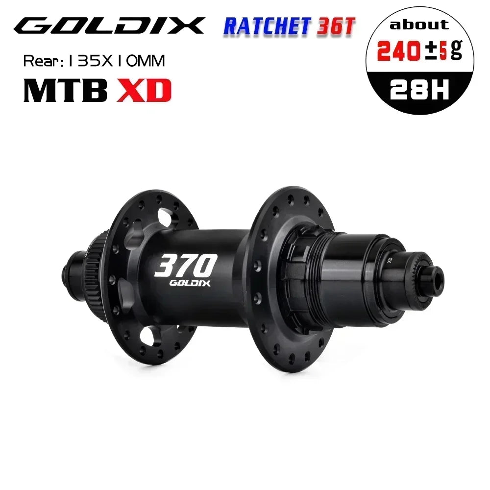 GOLDIX M370 36T Ratchet Bicycle Hubs 28 Hole J-Bend Spoke Center Lock Disc Brake Mountain Bike Hub HG/XD/MS 4pcs Seal Bearing