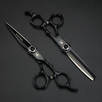6-inch JP440C steel hair cutting scissors set, black gemstone screw, 2pcs