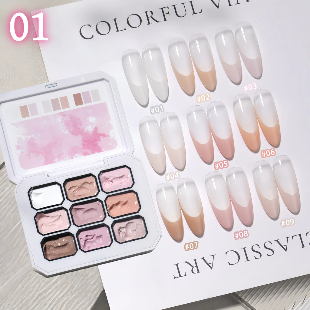 9-color solid nail polish, pink, Macaron painting glue, high saturation popular solid nail polish, used for nail art