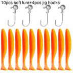 14PCS Gear Kit 10PCS Soft Lure 5.5cm 7cm 10cm T Tail Worm 4PCS Jigging Head Hook 3g 5g 10g Metal Jig Fishing Pesca Swimbait Bait