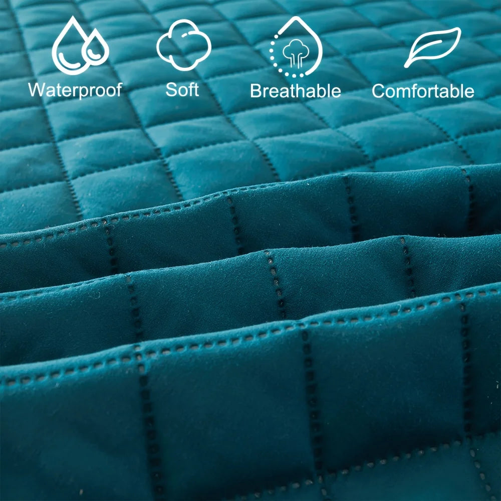 1pc Quilted Waterproof Fitted Sheet, Machine Washable Mattress Protector Single Double Bed Cover