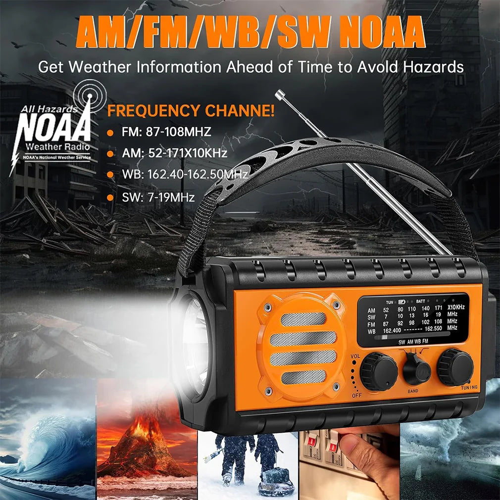 20000mAh Solar Hand Crank Radio Emergency Radio FM AM/WB/NOAA Weather Radio USB Rechargeable Flashlight SOS Alarm Power Bank