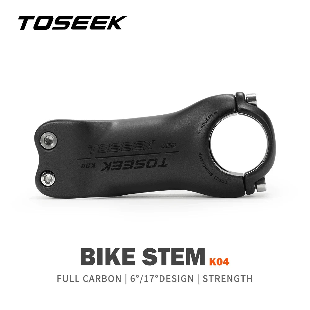 TOSEEK K04 Black Matte Carbon Fibre Stem MTB Bike Road Mountain Bicycle Stem 31.8mm Handlebar Stems 70/80/90/100/110/120/130mm