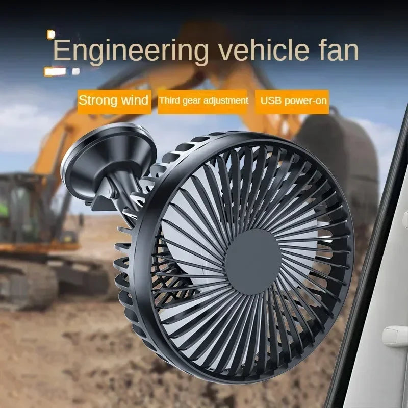 12V-24V Car Fan with Suction Cup Mount, 3-Speed, USB Rechargeable, 360° Rotating, Black, 2pcs