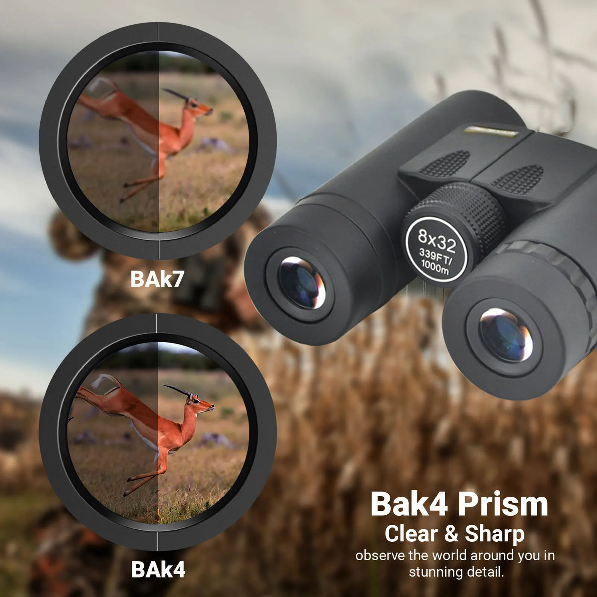 Visionking Professional 8x32 Binocular Long Eye Relief Outdoor Sport Camping Birdwatching Travling Survival Bak4 Roof Telescope