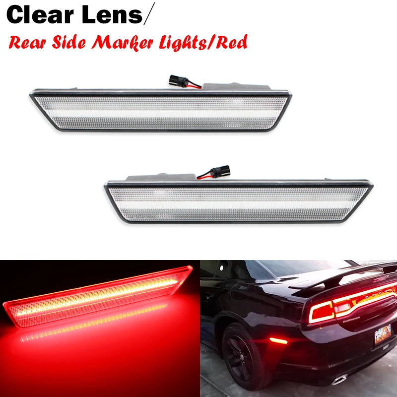 For Dodge Challenger 2008-2014 Clear & Smoked Lens LED Side Marker Lights Dual Row Amber Front Red Rear Side Fender Reflector