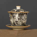 160ML Ru Kiln Landscape Porcelain Gaiwan Set For Tea Tureen Teaware Cup Chinese Yellow Ceramic Opening Tea Bowls Tea Ceremony