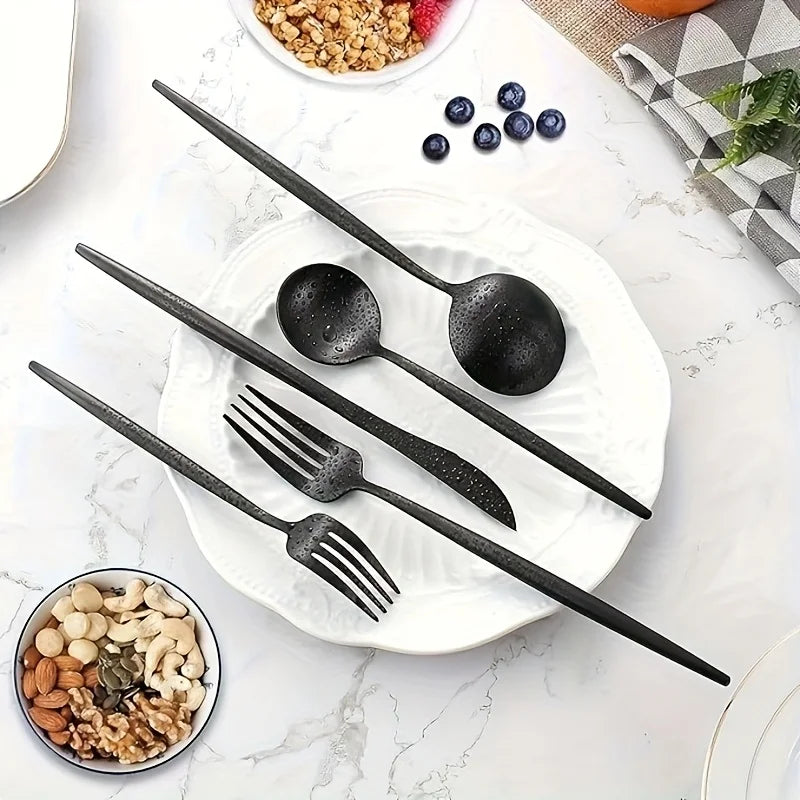 30-Piece Black Premium Food-Grade Stainless Steel Silverware Set, Include Forks, Spoons and Knives Set, Dishwasher Safe Utensil