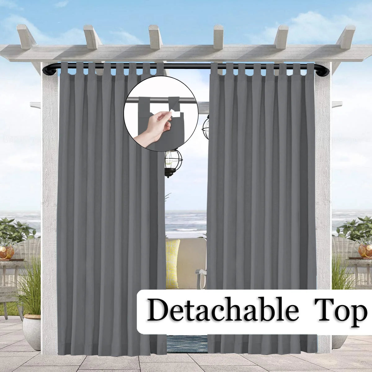 1PC Sun-Blocking & Waterproof Curtain - Easy-Hang Tab Top for PatioPergola & Gazebo Decor