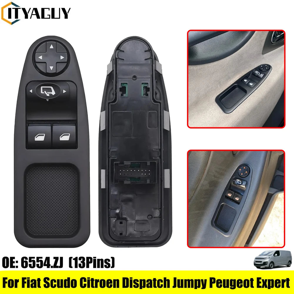 6554ZJ 13-Pin Power Window Switch Button for Fiat Scudo Citroen Jumpy Peugeot Expert 2007-2016