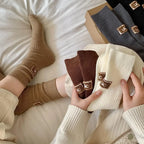1/3Pairs Winter Thick Warm Padded Socks Solid Color Mid Calf Socks Women’s Casual Embroidered Logo Pile Socks Cold Weather Wear