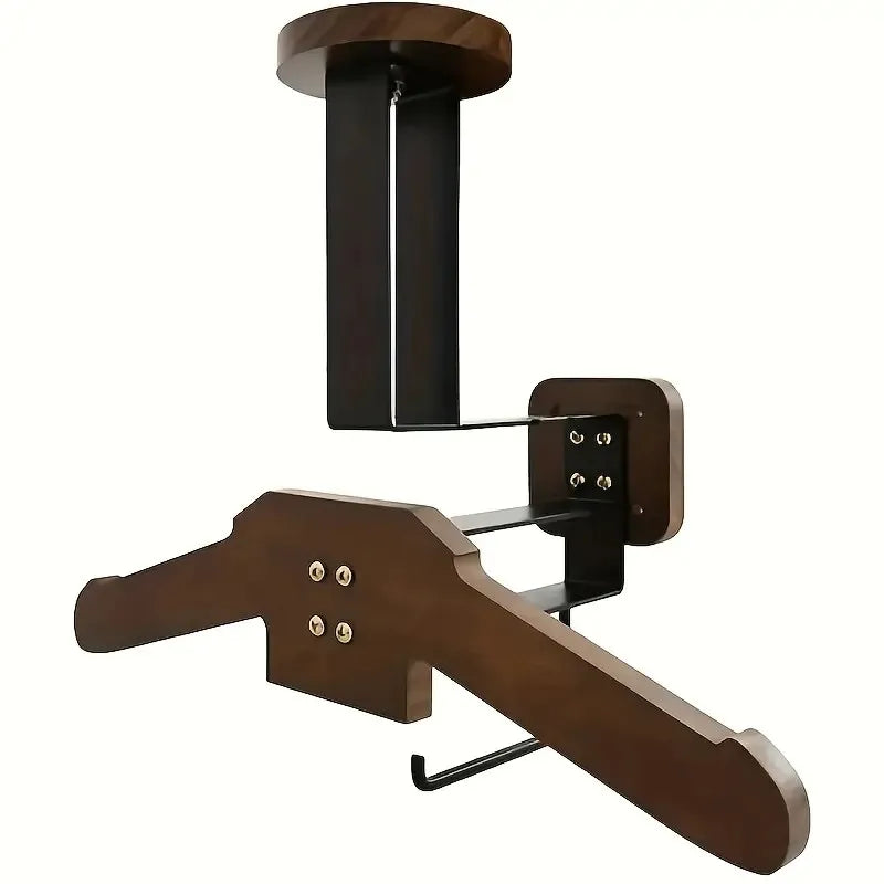 Stainless Steel Wall Mount with Wooden Motorcycle Helmet Holder for Tactical Helmets, Vests and Motorcycle Accessories Storage
