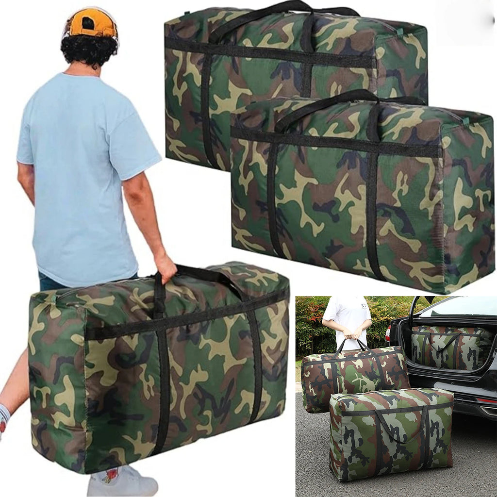 Camouflage 150L Extra Large Moving Bags, Heavy Duty Storage Bags, Oxford Cloth Wrap Around Handles Double Zipper, Reusable