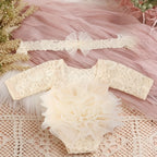 Newborn Lace Flower Headband And Bodysuit Set For 100th Day Baby Photoshoot Outfit Infant Photo Prop Baby Shower Gift