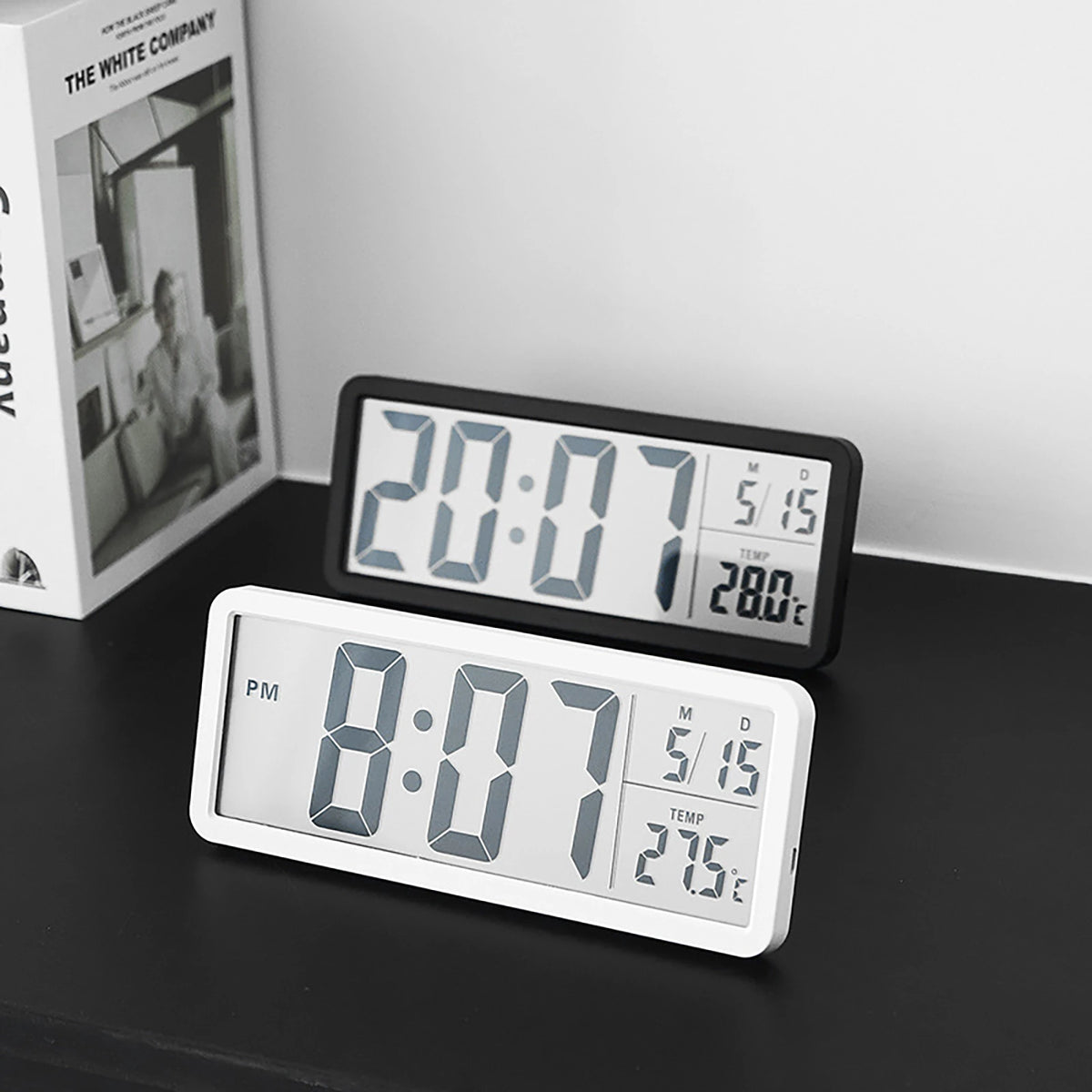Digital Wall Clock Electronic Wall Mounted LCD Disply Clocks Multifunctional Temperature and Time Week Display Battery Powered
