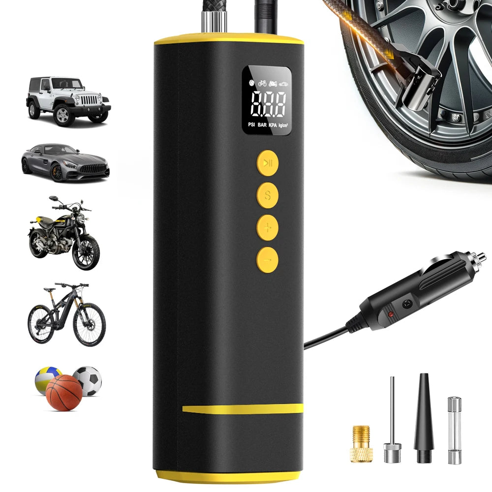 CARSUN Car Tire Air Pump Mini Air Compressor Portable Wired Inflator For Car Motorcycle Bicycle With Extended Power Cord