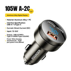 Essager 105W Digital Display Fast Car Charger For iPhone 15 14 pro MacBook USB A C Quick Charger For Xiaomi Samsung OPPO